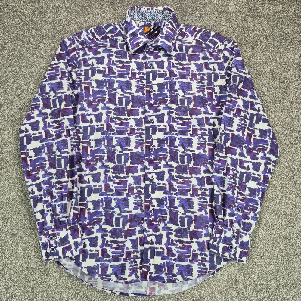 Robert Graham Shirt Mens Small Purple Abstract Geometric Classic Fit Button Down
